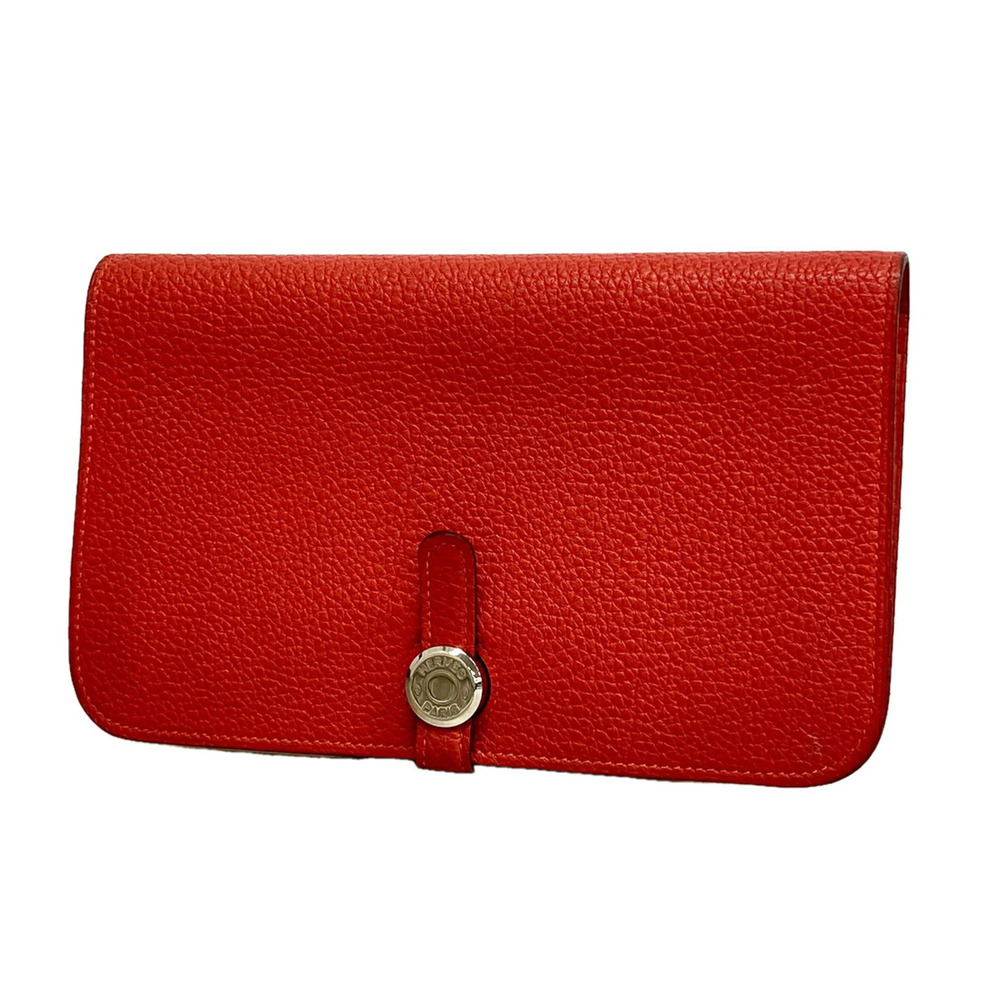 Hermes Dogon GM Long Wallet, Togo Leather, Rouge Pivoine, □R Stamp, Men's/Wom...